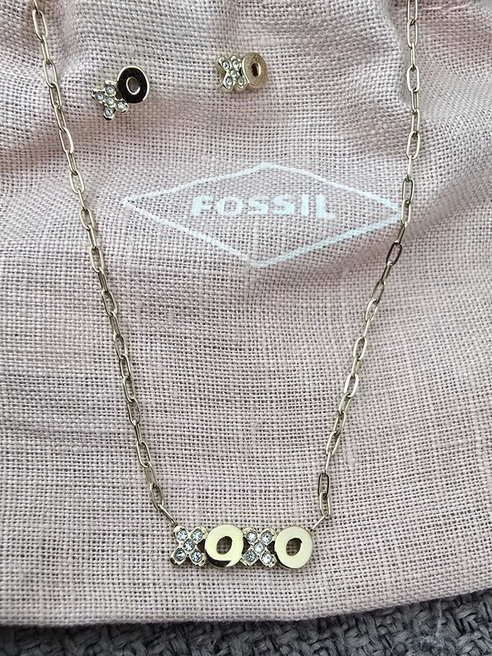 Fossil Gold Tone 'XOXO' Crystal Accent Pendant Necklace